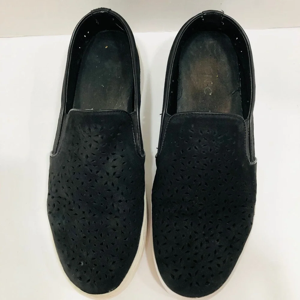 Vionic Womens Shoes Kani Slip On Black Perforate Suede Sneaker Walking Casual 10